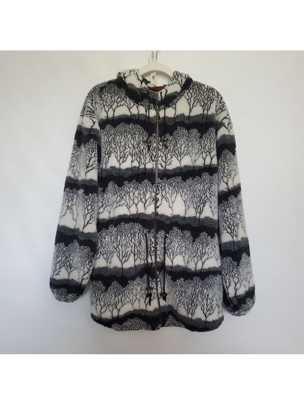 TSUNAMI VINTAGE JACKET  HOODIE RARE FLEECE BLACK WHITE WOMENS (L) MADE IN CANADA